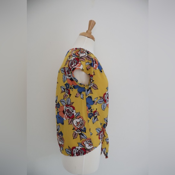 URBAN Romantics Yellow Front Tie Short Sleeve Blouse Small - Picture 3 of 6